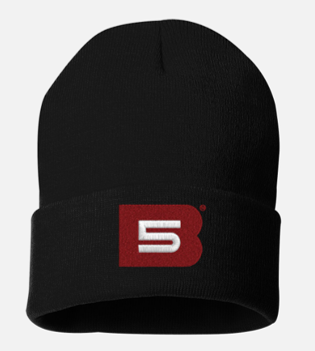 B5 Embroidered Beanie Cap, Black w/ Red &amp; White Logo
