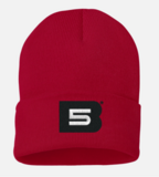 B5 Embroidered Beanie Cap, Red w/ Black &amp; White Logo