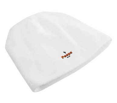 PEEPS Embroidered Beanie, White w/Red Logo