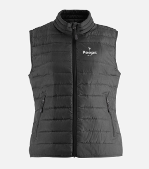 PEEPS Ladies Embroidered Puffer Vest - Charcoal Grey w/White Logo