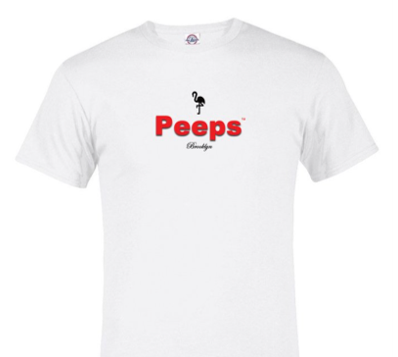 PEEPS Brand T-Shirt, White w/Red &amp; Black Logo