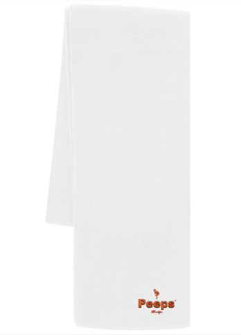 PEEPS Embroidered Scarf, White w/Red Logo