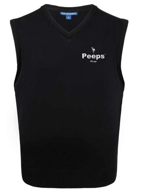 PEEPS Embroidered Sweater Vest- Black w/ White