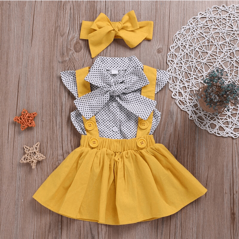 3-Piece Polka Dot Dress & Headband