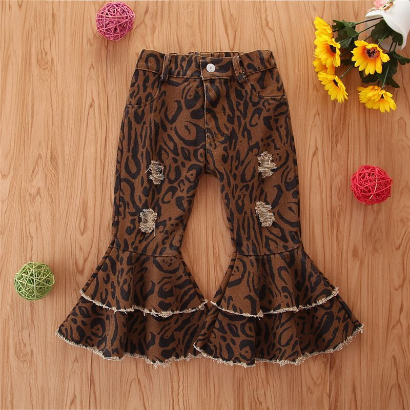 Leopard Denim Flared Pants