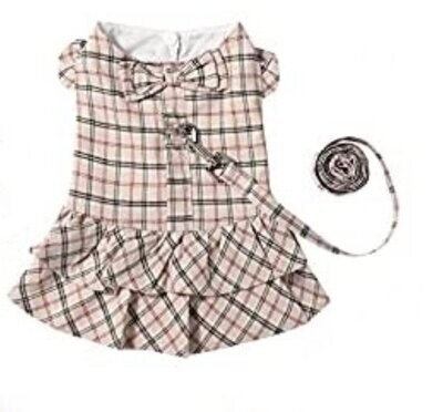 Pet Plaid Dress with Leash-Tan