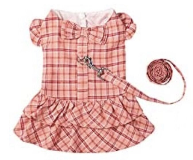Pet Plaid Dress with Leash-Coral