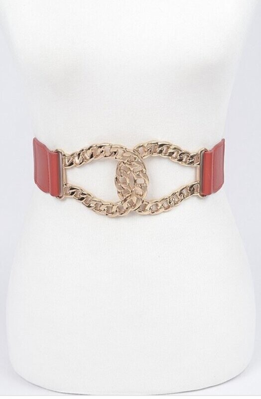 Chain Buckle Red Stretch Belt