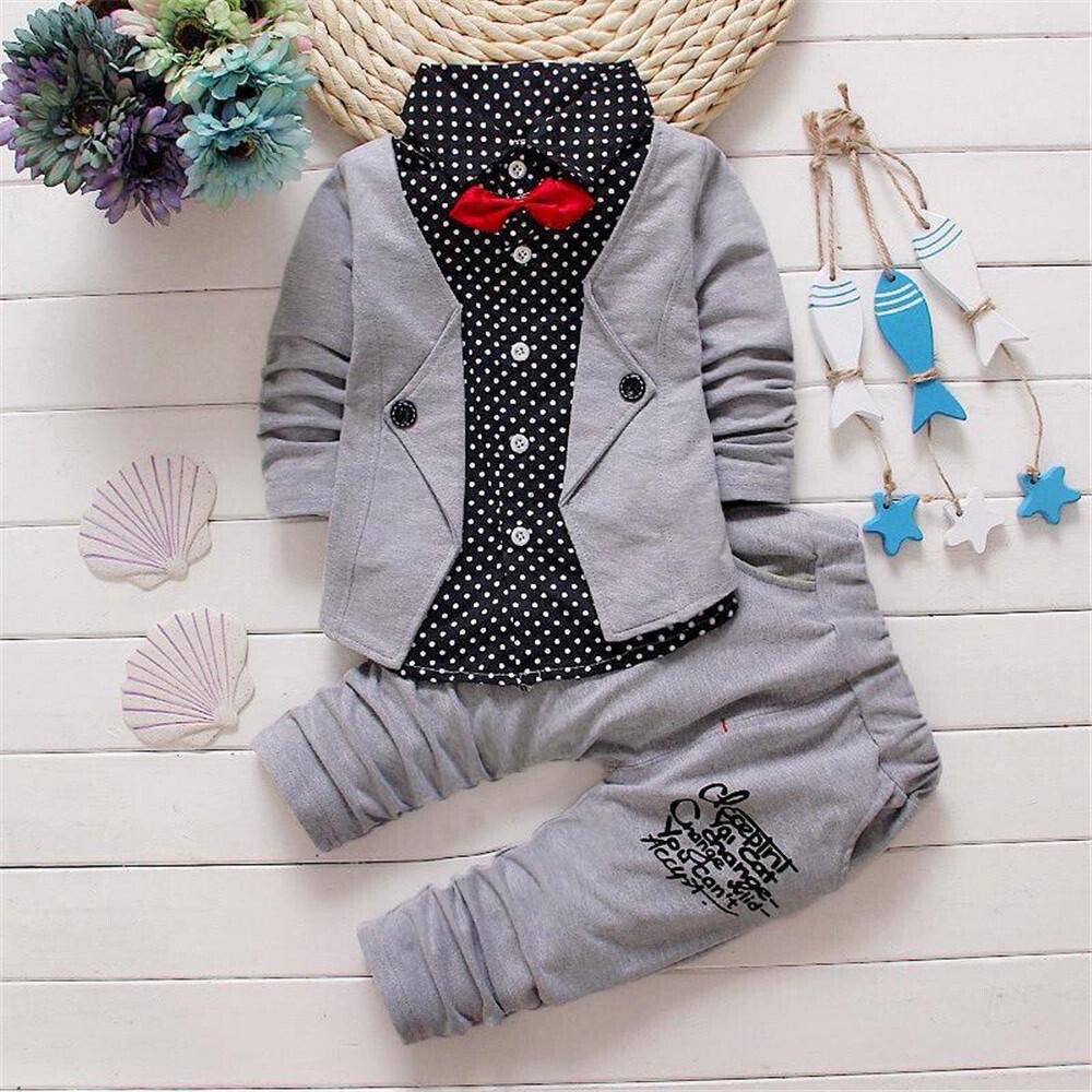 Boys Polka Dot Gentleman Bow Tie Letter Pants Suit