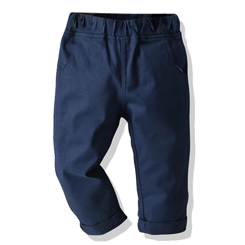 Solid Casual Pants-Navy