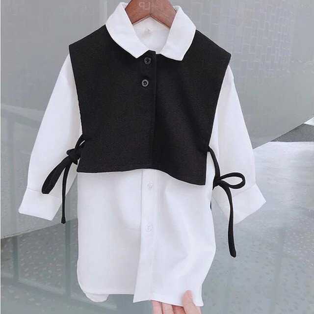 Long Sleeve White Shirt Vest Set