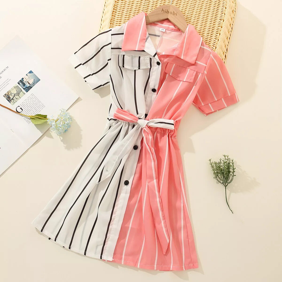 Color-block Stripe Shirt Dress