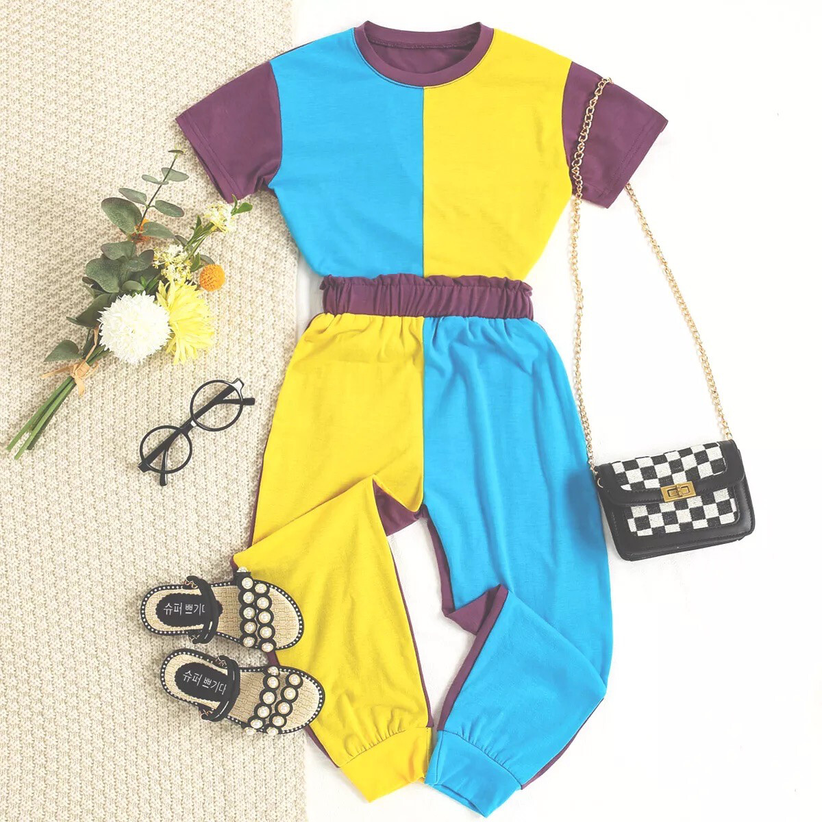 Colour Block T-shirt & Pants Set
