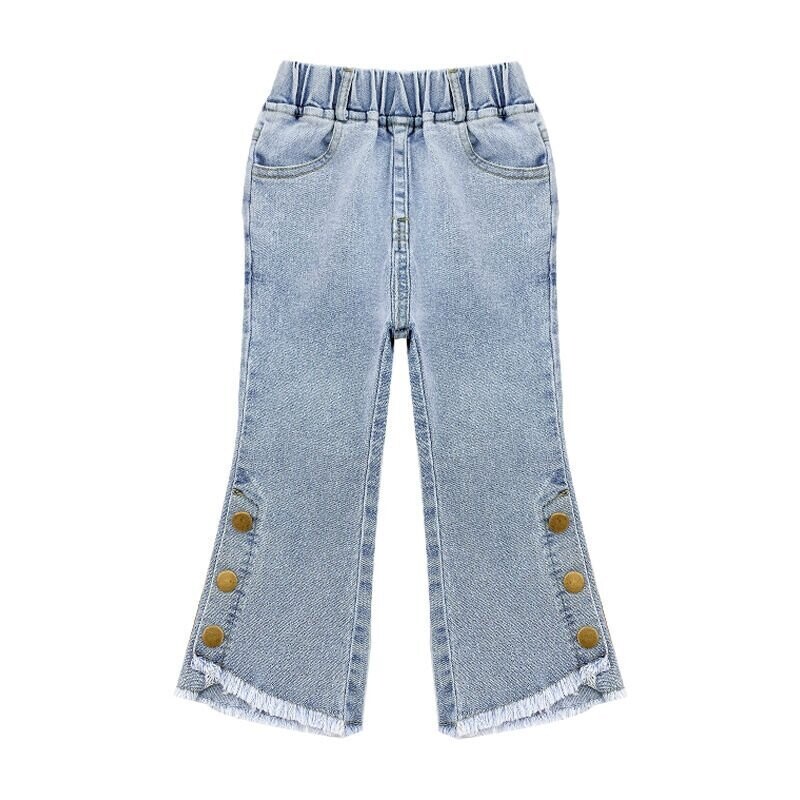 Button Denim Cropped Flared Pants