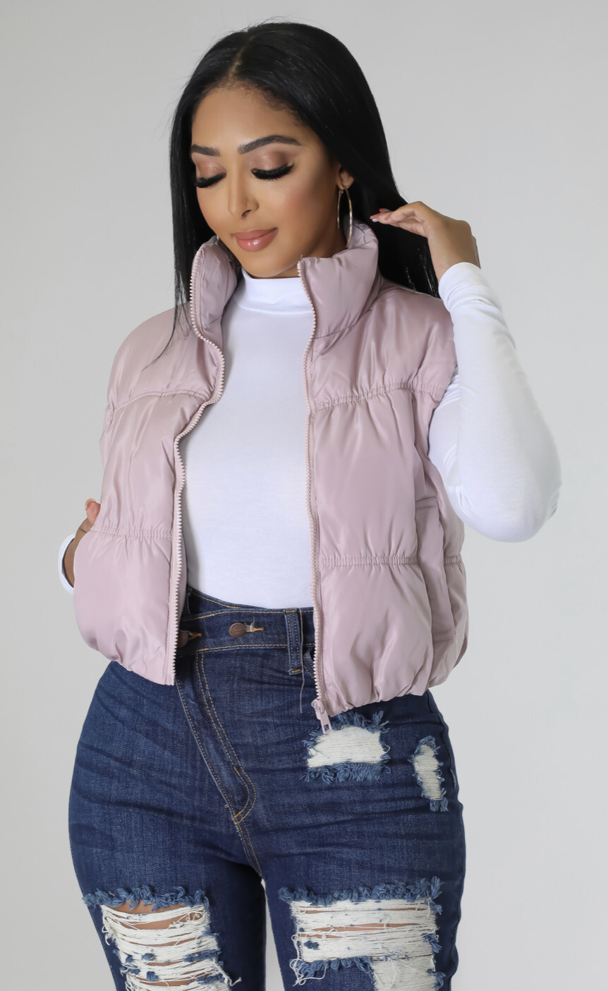 Keep Staring Puffer Vest-Blush Pink