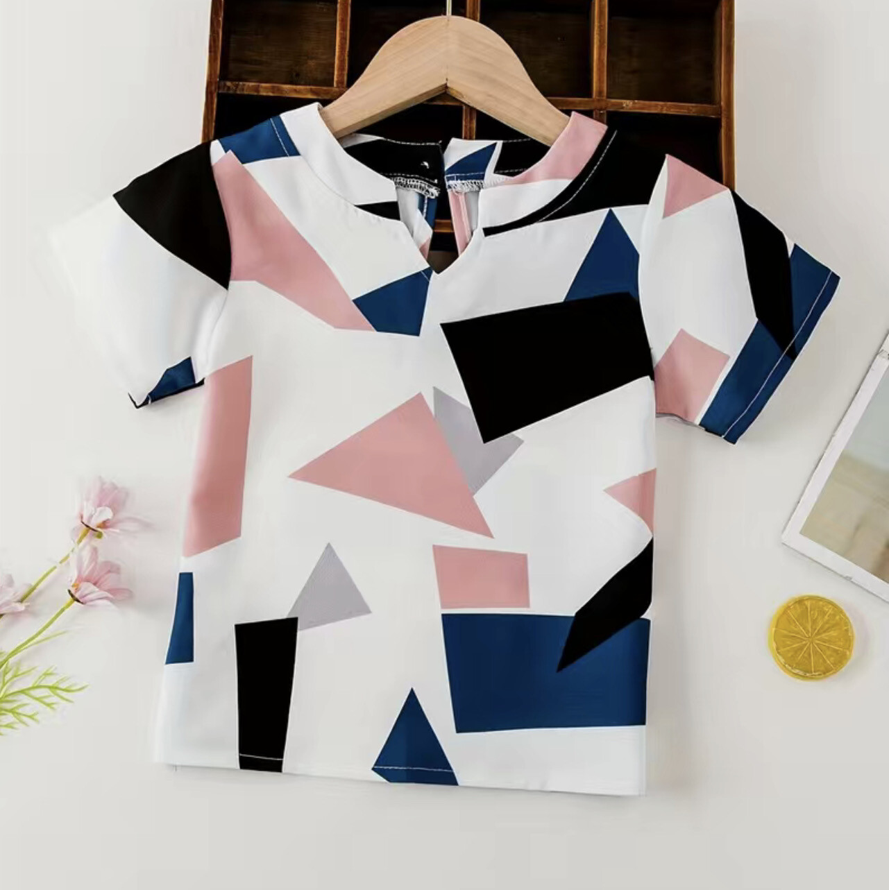 Girls Abstract Casual Round Neck Top