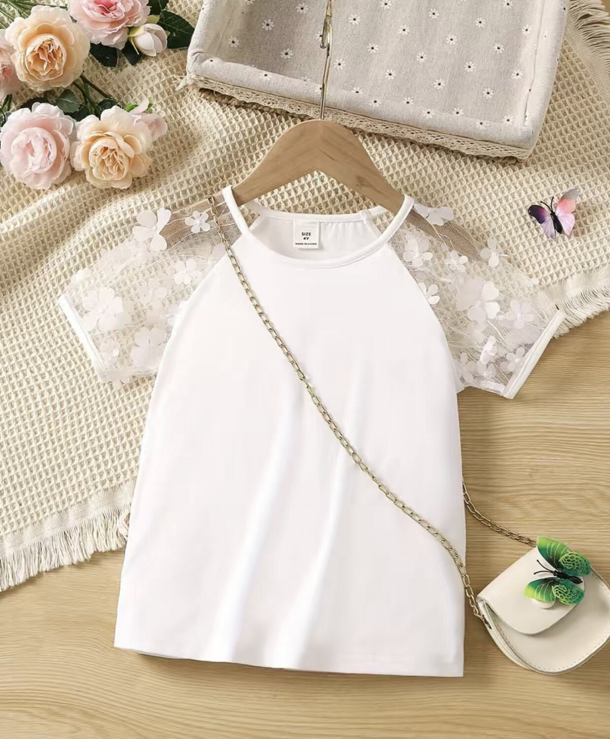 Girls' Floral Lace Short Sleeve T Shirt