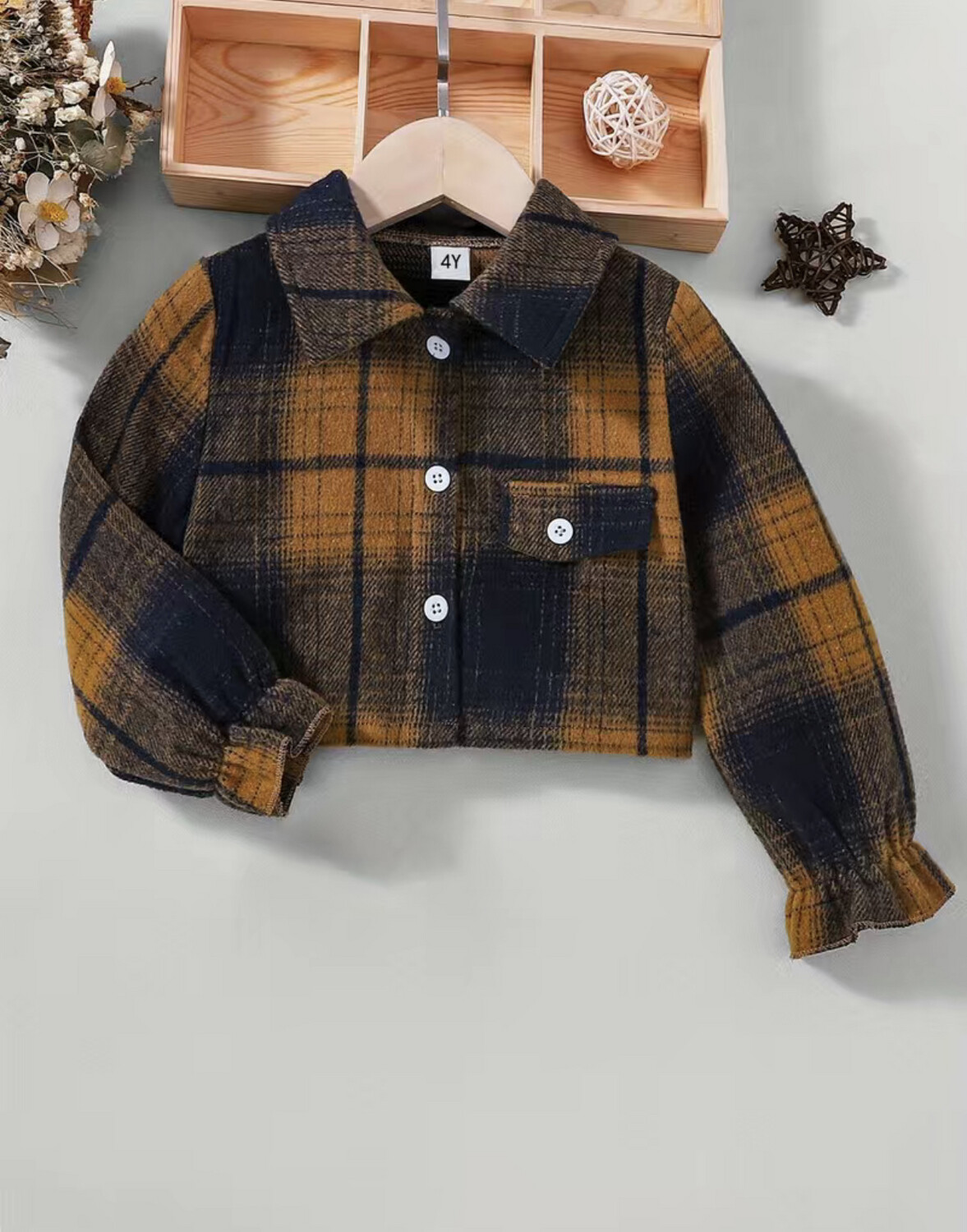 Classic Plaid  British Style Button Down Collared Jacket/Shirt