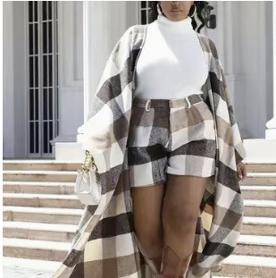 Plaid Pattern Loose Cape Coat