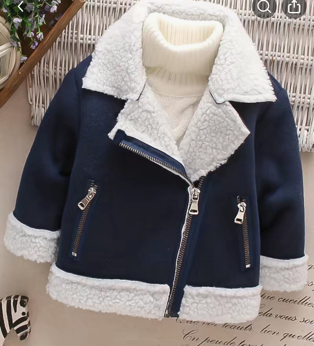Lapel Collar Fleece Coat- Navy