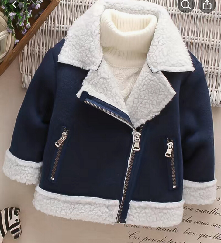 Lapel Collar Fleece Coat- Navy