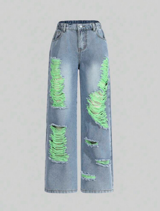 Street-Style Ripped Jeans w/ Colored Accents