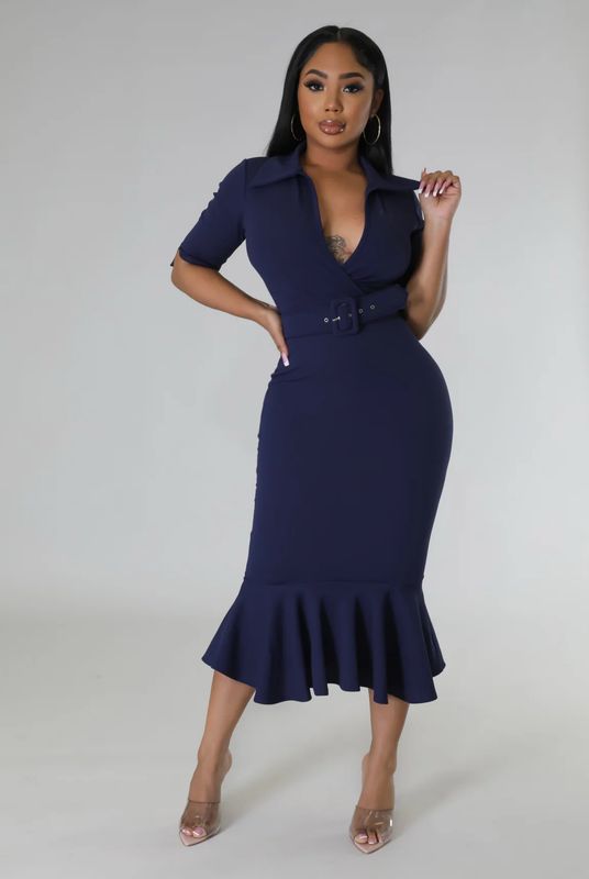Speak The Truth Midi Dress - Navy