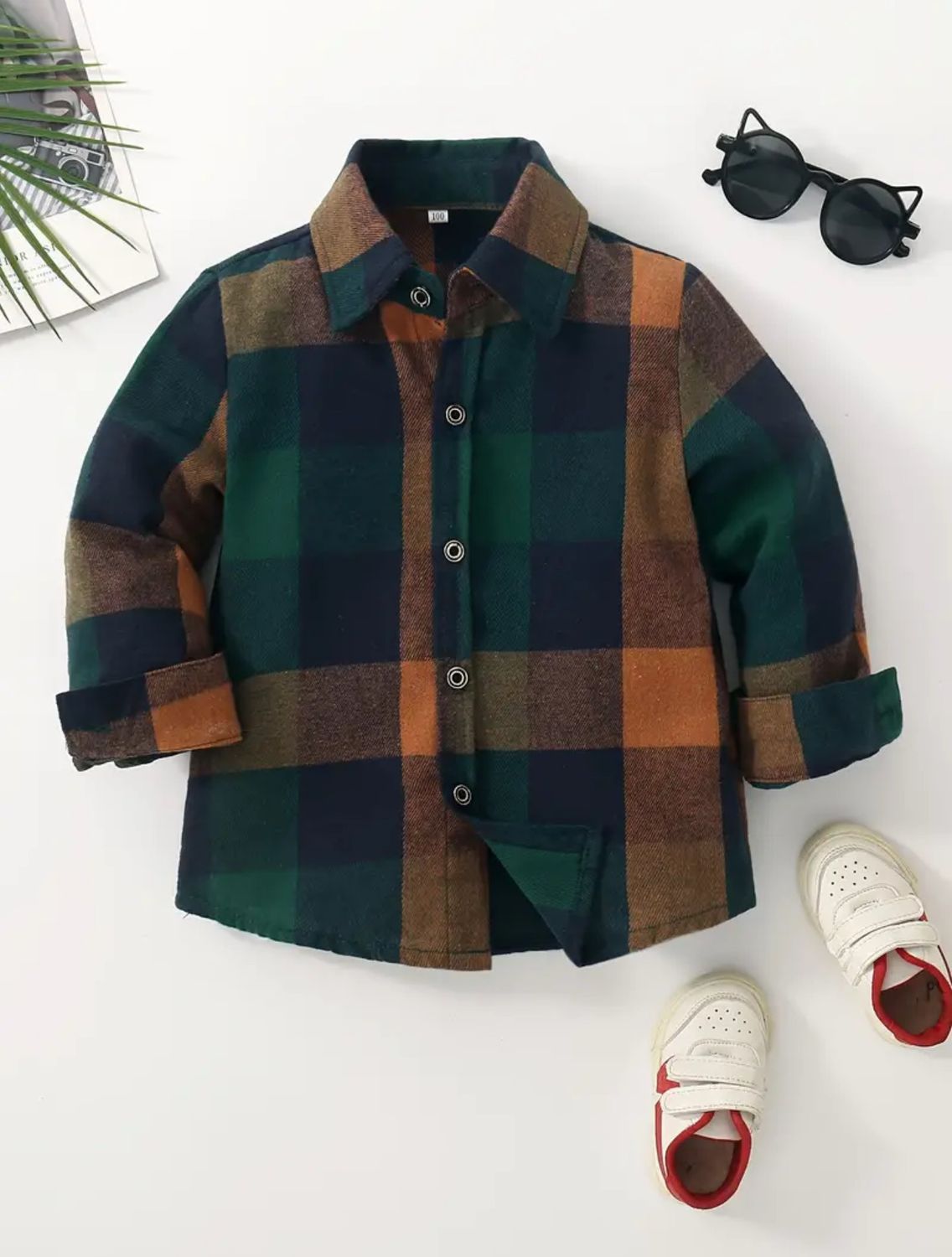 Boys' Classic Plaid Long Sleeve Shirt -Green