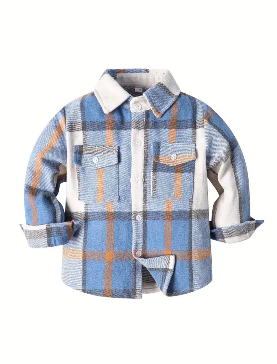 Boys' Classic Plaid Long Shacket -Blue