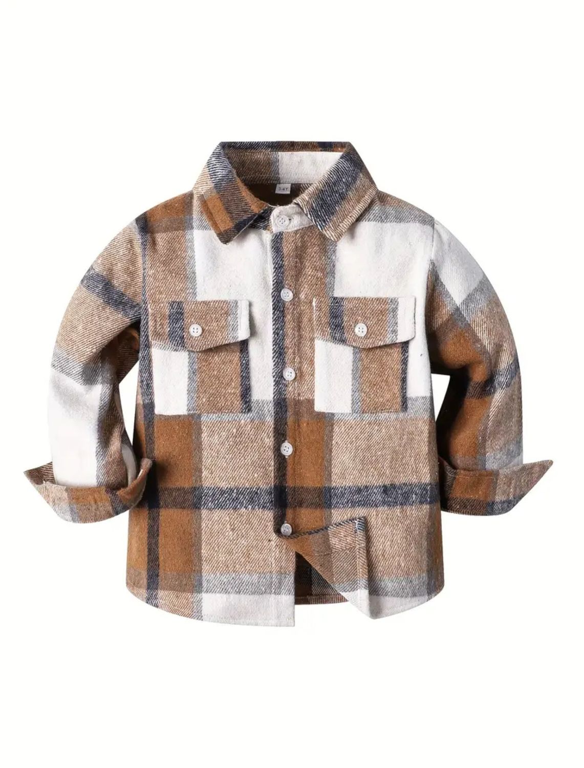 Boys' Classic Plaid Long Shacket -Khaki