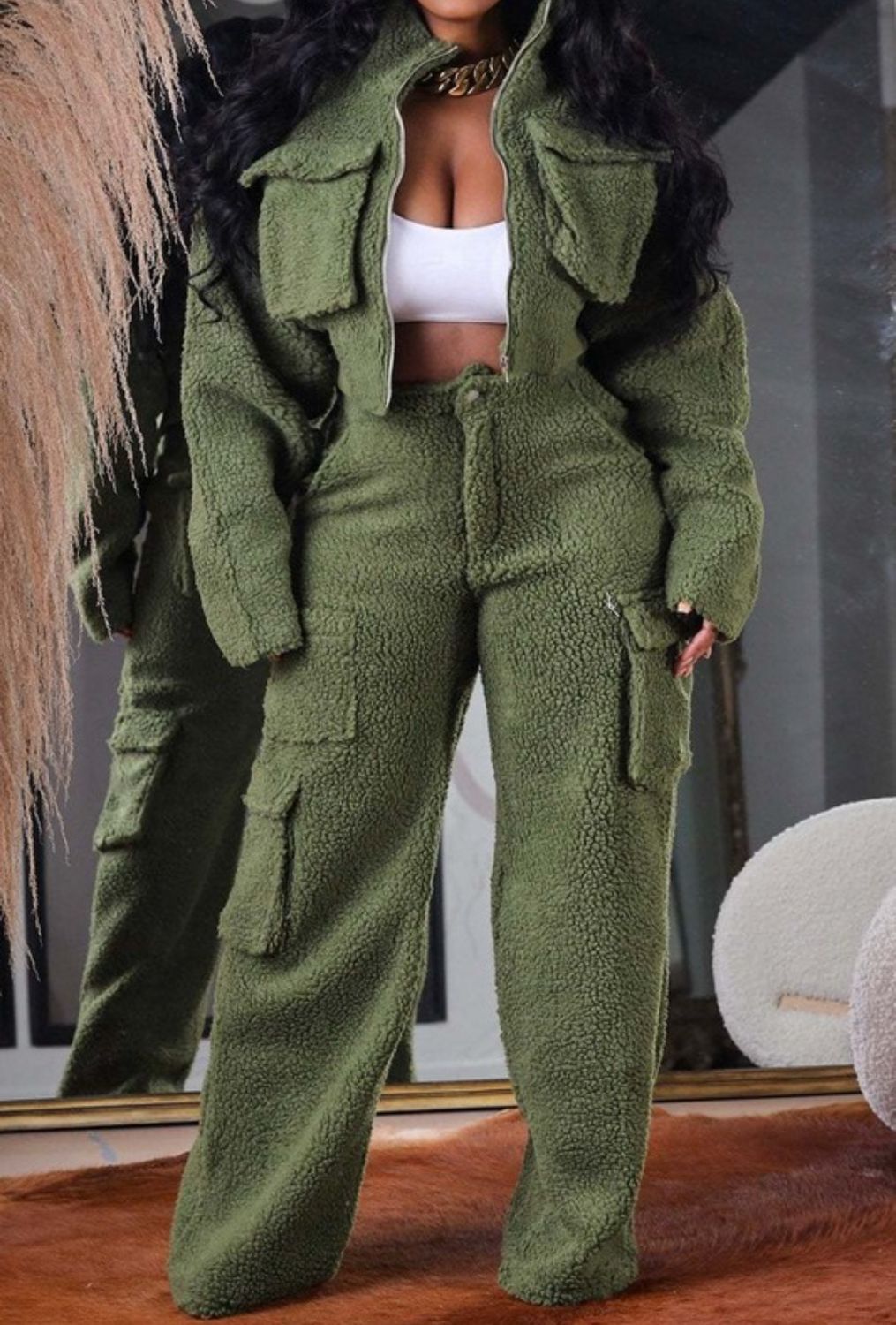 Casually Cute Fleece Cargo Pant Set