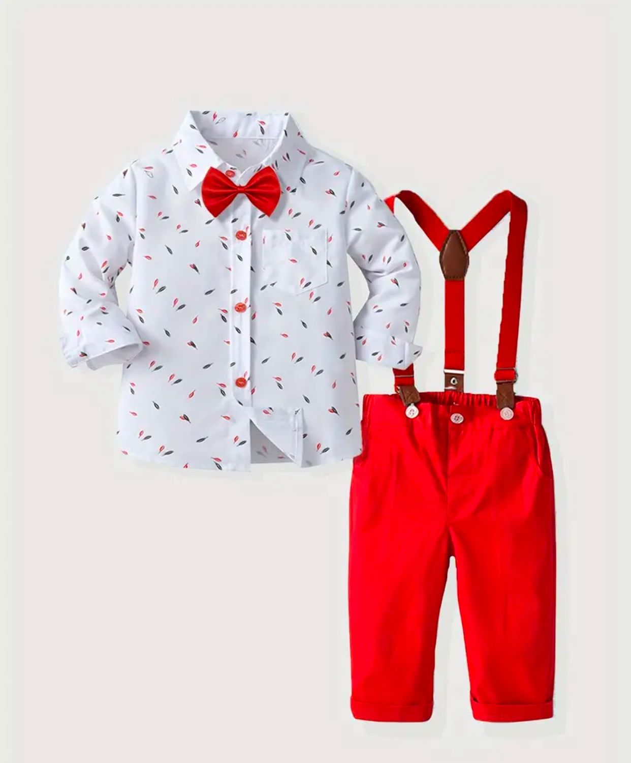 3pcs Feather Pattern Boy's Gentleman Outfit