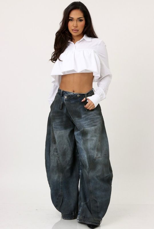 Call It Even Vintage Washed Wide Leg Denim Pants
