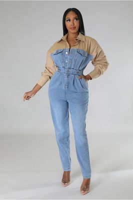 Step Back Denim/Khaki Jumpsuit