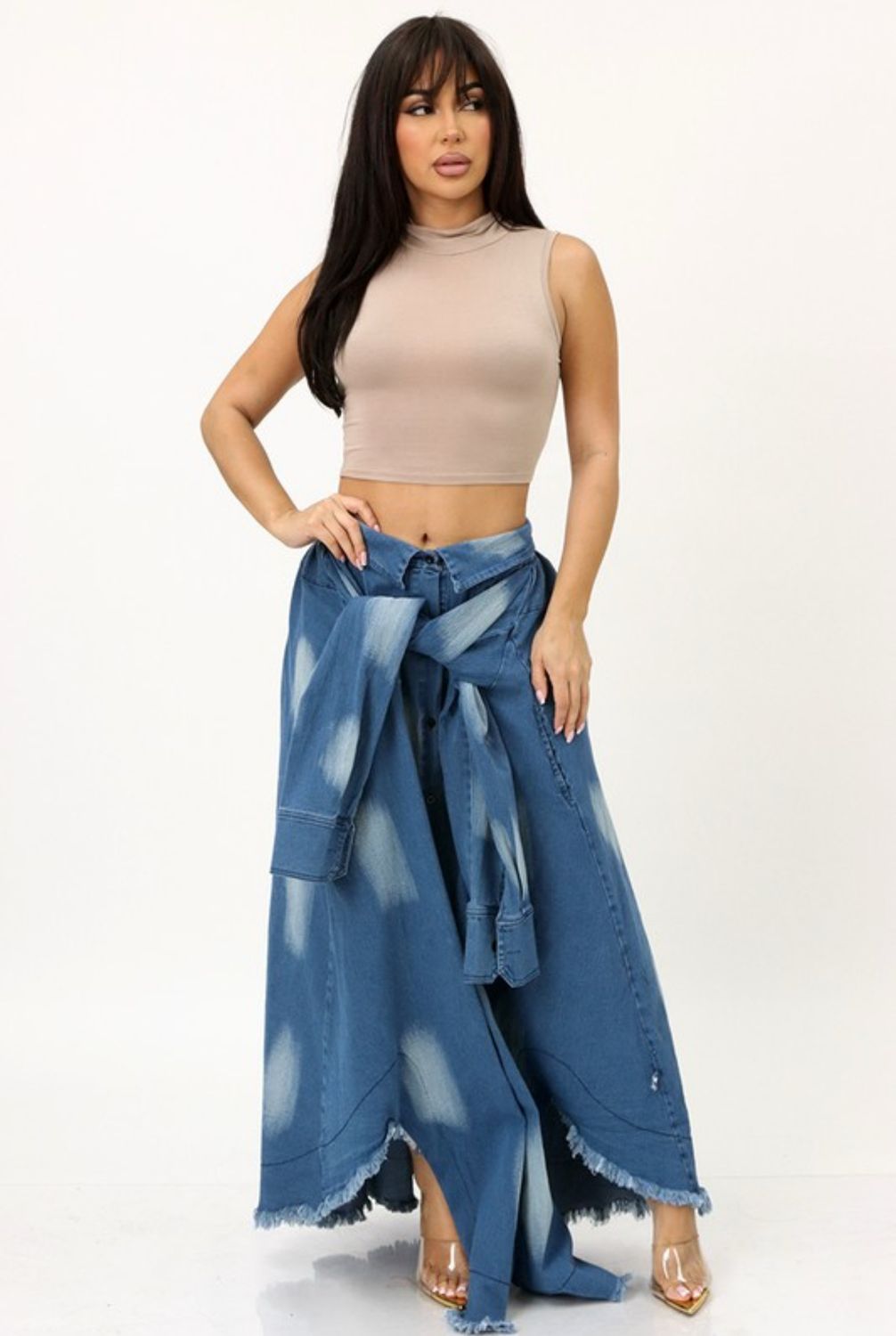 Can't Decide Distressed Denim Maxi Skirt/Dress