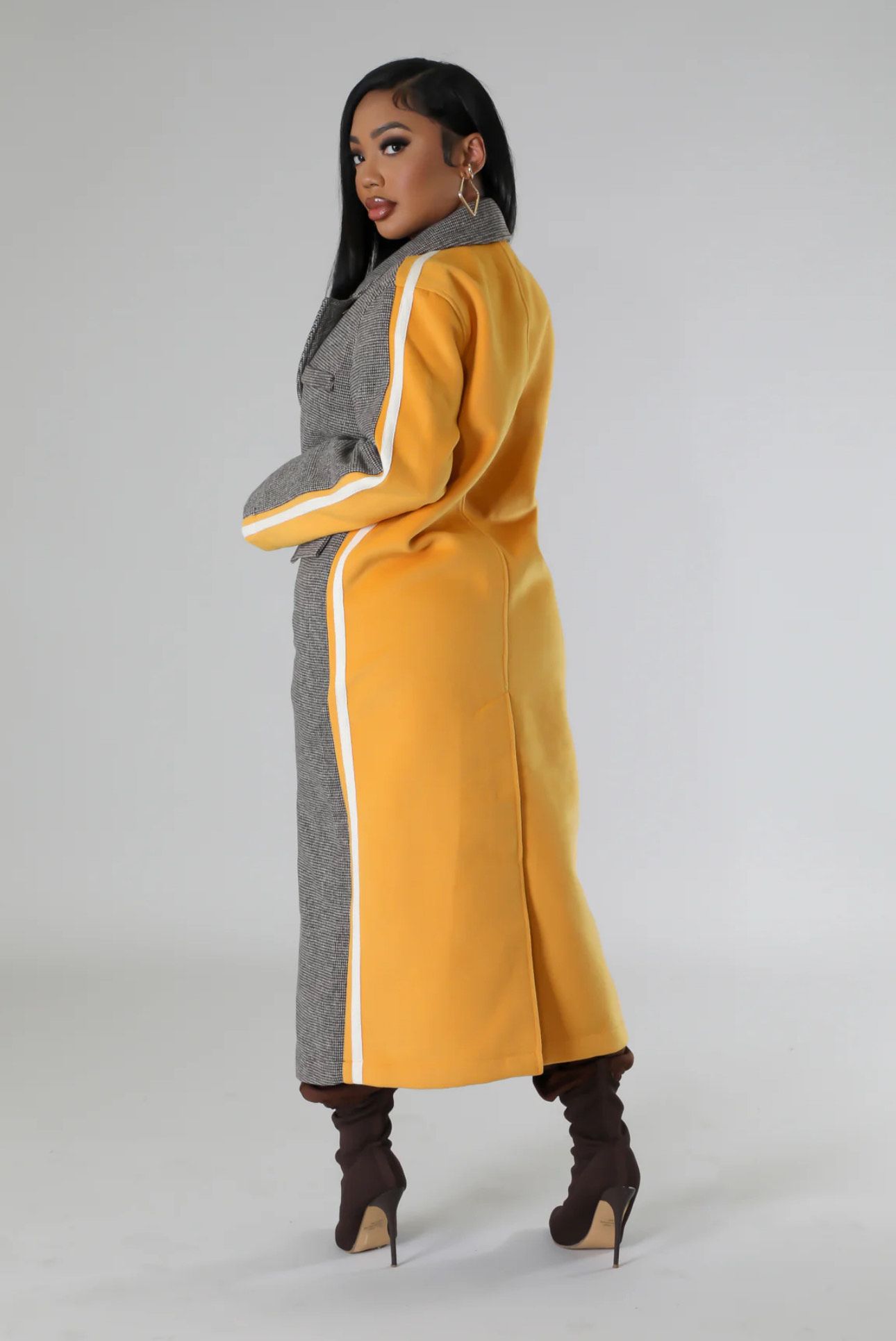 Long Way To Go Mix Media Coat - Mustard Yellow/Combo