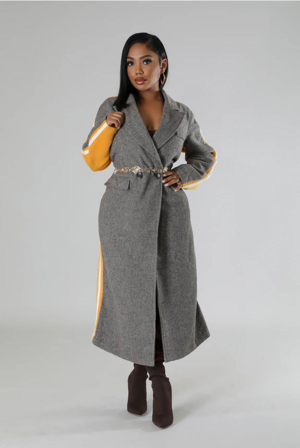 Long Way To Go Mix Media Coat - Mustard Yellow/Combo