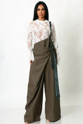 Spice It Up Asymmetrical Drape Overall/Lace Top Set