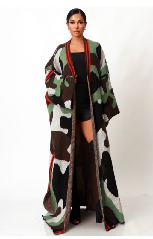 Rich Auntie Long Camo Cardigan
