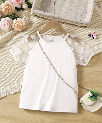 Girls' Floral Lace Short Sleeve T Shirt