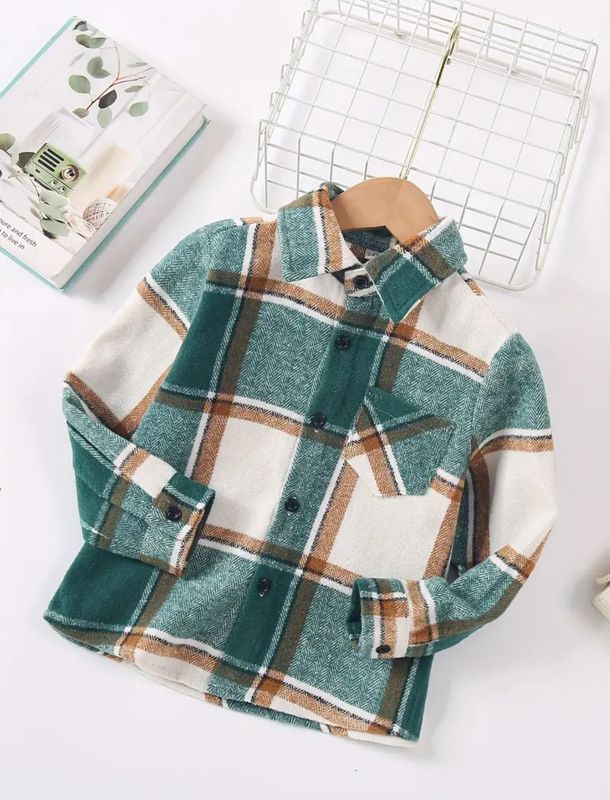 Boys' Classic Plaid Long Shacket -Ocean Green Boys' Classic Plaid Long Shacket -Ocean Green