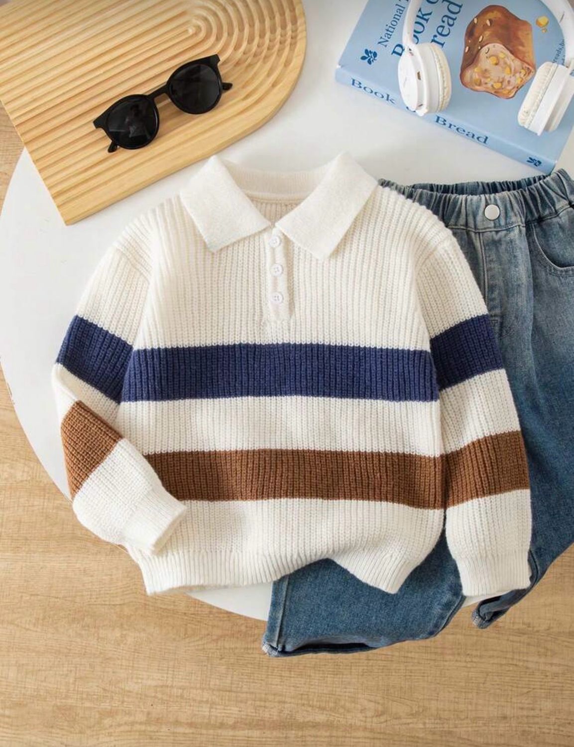 Striped Half-Zip Knit Sweater