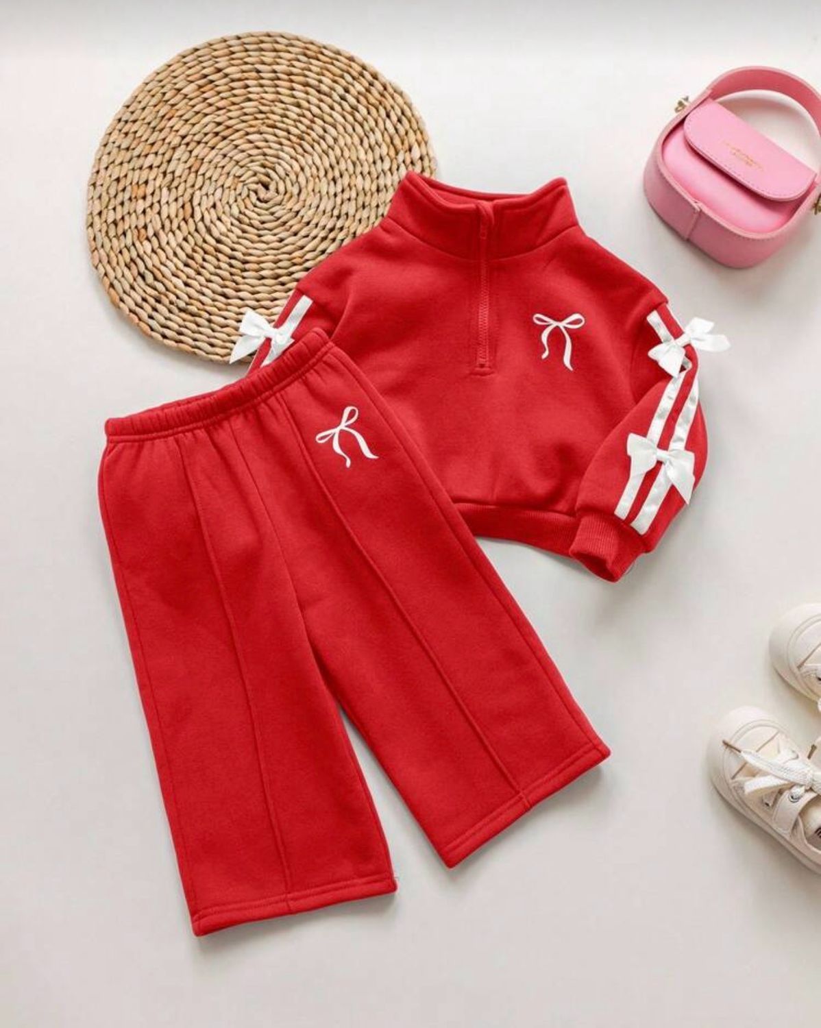 Bow Collar Sweatshirt Set