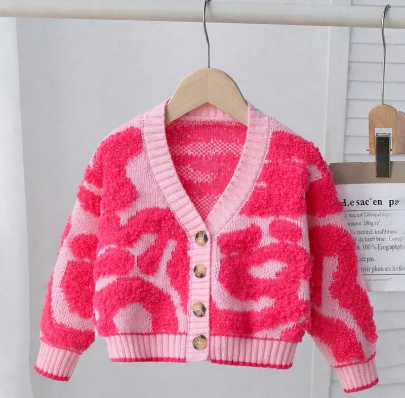 Girl Textured Long Sleeve Single-Breasted Casual Knit Cardigan