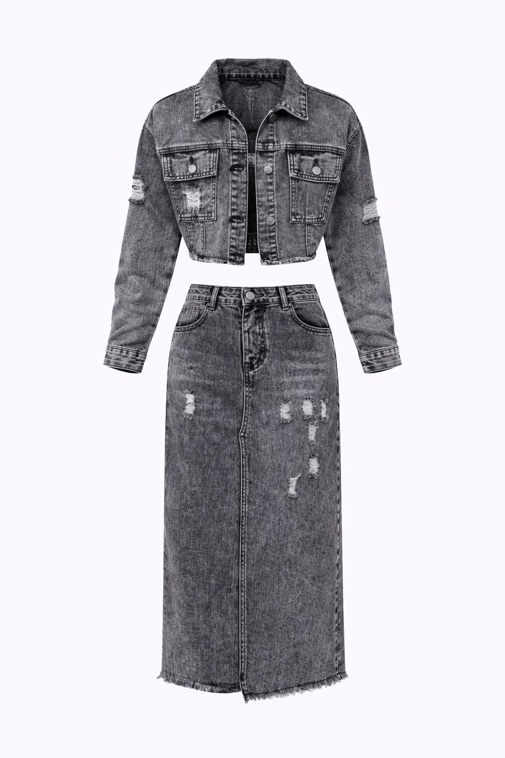 Distressed Skirt Set