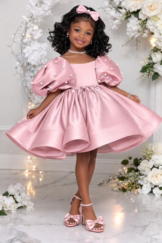 Puffy Bell Pearl Sleeves Dress