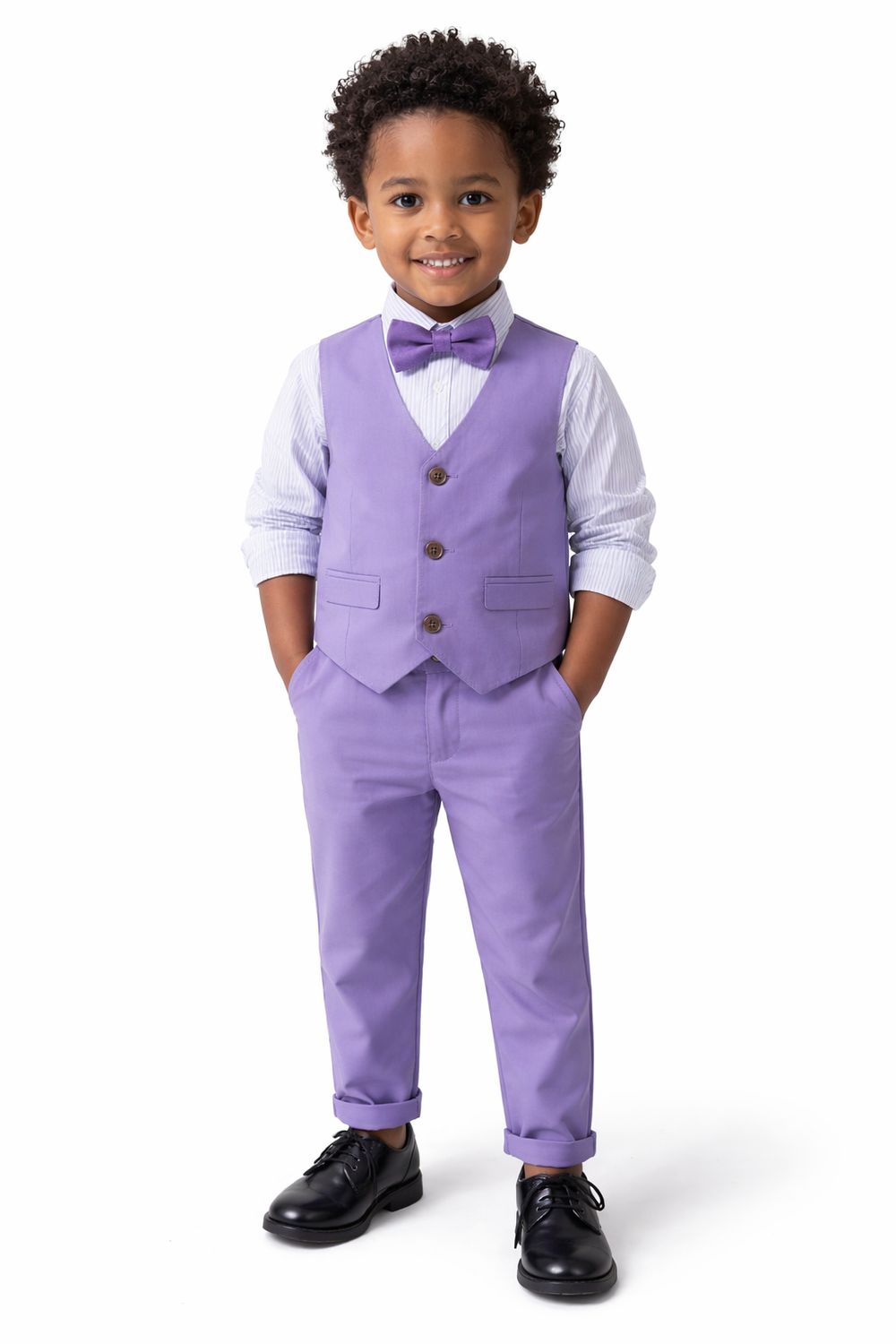 Purple and White Striped Long-Sleeve Shirt, Trousers & Bow Tie