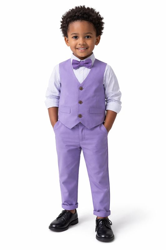 Purple and White Striped Long-Sleeve Shirt, Trousers & Bow Tie