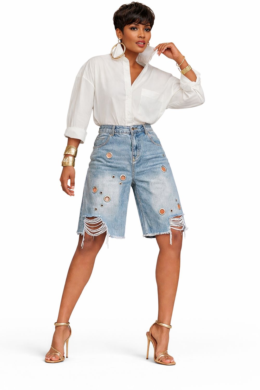 Throwing You Off Grommet Denim Shorts