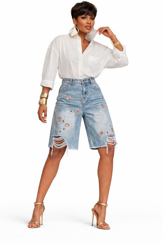 Throwing You Off Grommet Denim Shorts